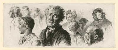 Study Sheet from the Asylum. Ten Heads, Mostly to the Left by Adolph Menzel