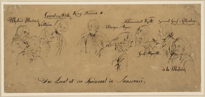 Round Table: Dining Room in Sanssouci, Names of Persons by Adolph Menzel