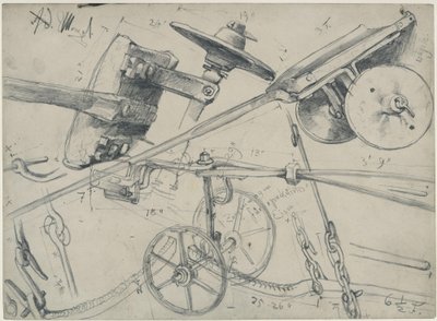 Transport Cart with Details and Dimensions. Study for “The Iron Rolling Mill. Modern Cyclopes” by Adolph Menzel