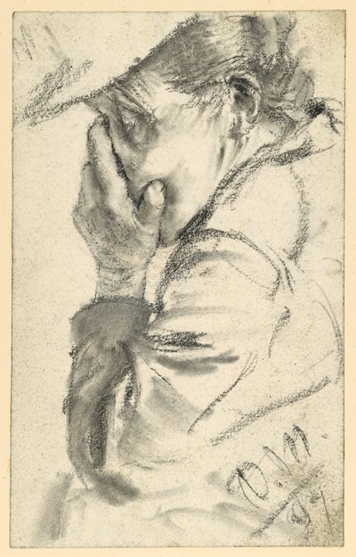 Weeping Old Woman, Face Pressed into Hand, Bust to the Left by Adolph Menzel