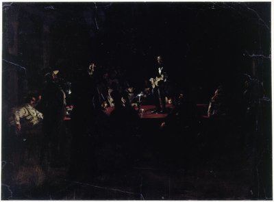 Revelers Around a Large Table and a Singer by Adolph Menzel