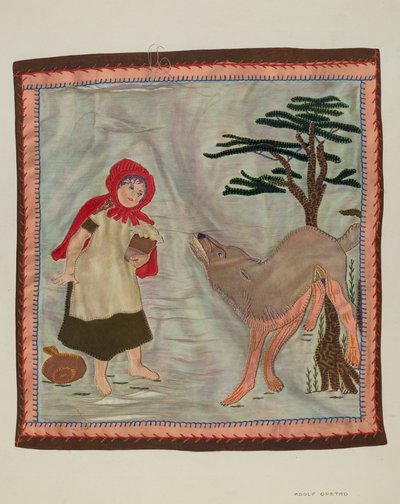 Coverlet Detail Red Riding Hood, c. 1941 by Adolph Opstad