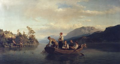 Evening at Krøderen by Adolph Tidemand