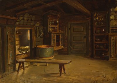 Farm Interior from Gulsvik in Hallingdal by Adolph Tidemand