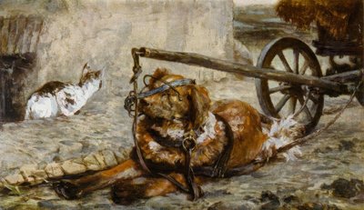 A. Menzel, Dog and Cat by Adolph Menzel