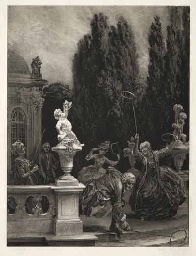 Essay on Stone with Brush and Scraper: Playing at Hoops on the Castle Terrace by Adolph Menzel