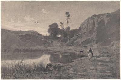 A Rider by a Mountain Pond at Sunset by Adolphe Appian