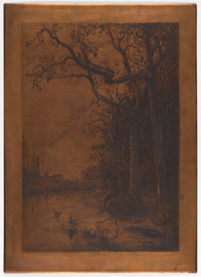 Etched copperplate "Landscape with Ducks" by Adolphe Appian by Adolphe Appian