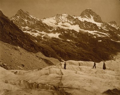 Alpine Landscape, Three Hikers on a Glacier, 1860s by Adolphe Braun