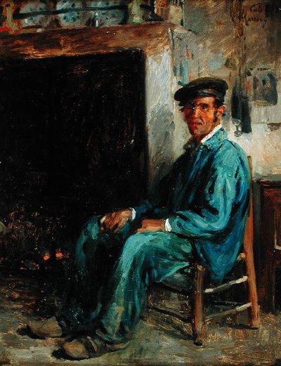 A Peasant in Front of a Hearth, 1859 by Adolphe Felix Cals