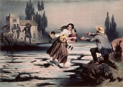 Eliza crossing the ice floes of the Ohio river to freedom, illustration from 