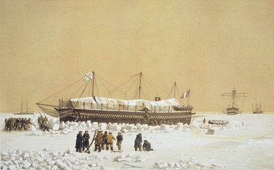 Floating battery La Tonnante in the ice before Kil-Bouroun, from Nos Souvenirs de Kil-Bouroun pendant LHiver passe dans Le Liman du Dnieper, 1855-56, engraved by Eugene Ciceri by Adolphe Jean Baptiste Bayot and Antoine Leon Morel Fatio