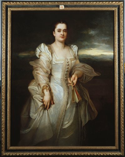 Portrait of a Lady wearing a White Dress embroidered with Pearls by Adolphe Joseph Thomas Monticelli