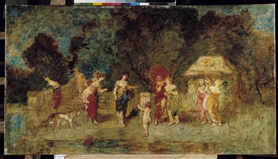 Young Women Reunited in a Park by Adolphe Joseph Thomas Monticelli