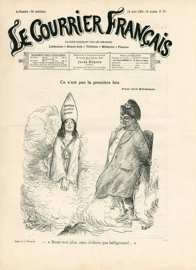 Cover of Le Courrier français, number 33, Satirical in B & W by Adolphe Leon Willette
