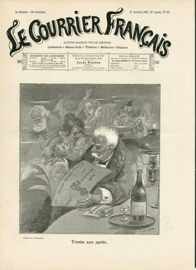 Cover of Le Courrier français, number 43, Satirical in B & W by Adolphe Leon Willette