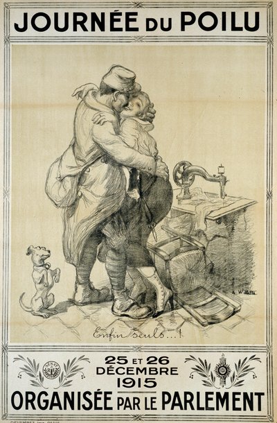 First World War: Poster in Tribute to Soldiers Representing the Reunion of a Couple for the Day of the Hairy on December 25 and 26 by Adolphe Leon Willette