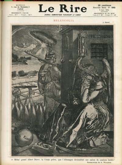 Helas, great Albert Durer, you had predicted that Germany would become a country of dark brutes! - Melancholia - War, Germany Prussia - Durer by Adolphe Leon Willette