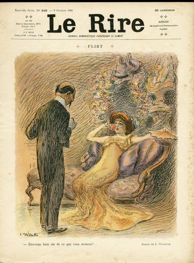 Illustration of Adolphe dit Willette for the Cover of Le Rire, 09/10/09 - Flirt - Love, Fashion, Internal architecture by Adolphe Leon Willette