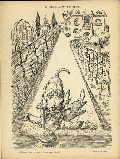Illustration in Le Rire - Those who have dogs - Architecture Urbanism, Animals - Dog, Pit Bull by Adolphe Leon Willette