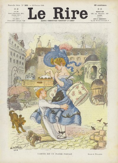 Love is a pleasure shared. Illustration for Le Rire by Adolphe Leon Willette
