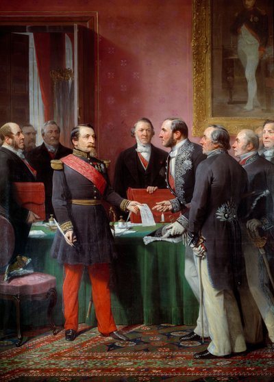 Emperor Napoleon III Handing Over to Baron Georges Haussmann the Decree of Annexation of the Neighbouring Municipalities in June 1859 by Adolphe Yvon