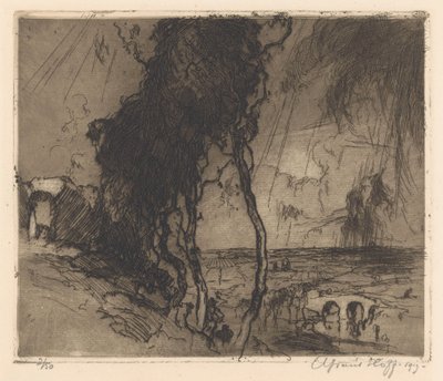 Landscape with Stormy Sky by Adriaan J. van 