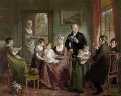 Portrait of the Family of Adrianus Bonebakker with Dirk L. Bennewitz by Adriaan de Lelie (signed by artist)