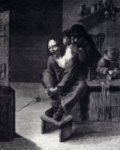 The surgical operation. Engraving after a painting by Adrien Brauwer. 17th century by Adriaen (after) Brouwer