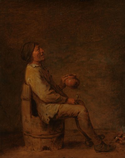 Man Seated Holding a Pipe and a Jug in an Interior by Adriaen Brouwer (possibly copy after)