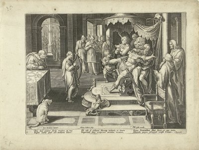David playing his harp for King Saul, Hymn to Music (series title) by Adriaen Collaert