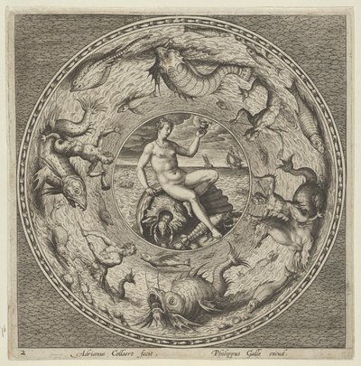 Design for a Plate with Thetis on a Shell in a Medallion Bordered by Sea Monsters by Adriaen Collaert