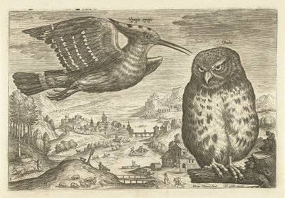 Several Birds in a Landscape (series title: Avivm vivae) by Adriaen Collaert