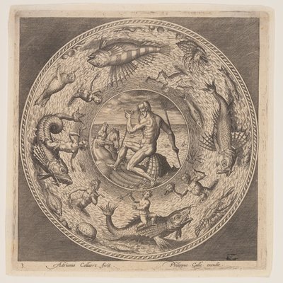 Poseidon, from a Set of Designs for Plates by Adriaen Collaert