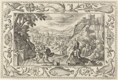 Rebecca and Eliezer at the Well (Landscapes with Biblical, Mythological Scenes and Hunting Scenes) by Adriaen Collaert
