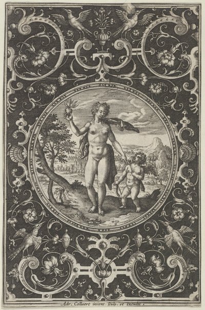 Venus and Cupid in a Decorative Frame with Grotesques, from the Judgment of Paris by Adriaen Collaert