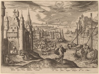 Jesus Calling the Apostles Among the Fishermen by Adriaen Collaert after Hans Bol
