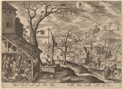 The Angel Telling Joseph to Flee and the Flight into Egypt by Adriaen Collaert after Hans Bol