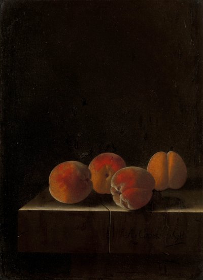 Four Apricots on a Stone Plinth by Adrian Coorte