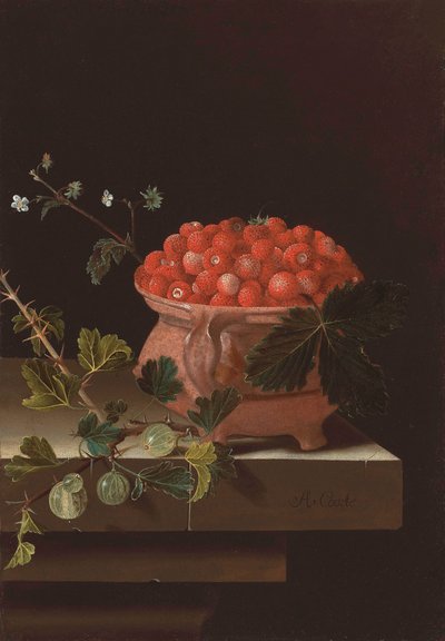 Still Life with Pot of Strawberries and Sprig of Gooseberries by Adrian Coorte