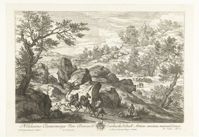 Landscape with Riders by Rock Formation (Landscapes with Hunters) by Adriaen Frans Boudewyns