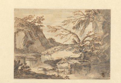 Landscape with Large Boulders in Water by Adriaen Honich (attributed to)