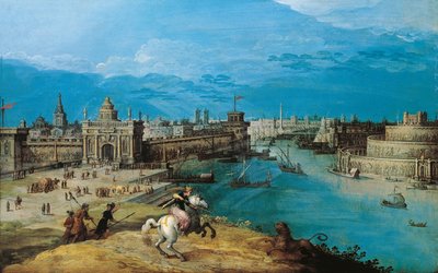 Hunting the lion at the Gates of Babylon by Adriaen I van Nieulandt