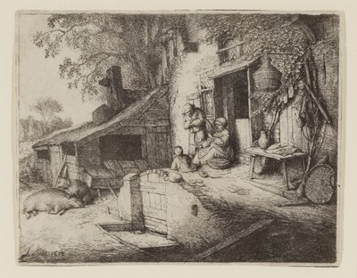 By the Cottage Door - The Spinner by Adriaen Jansz. van Ostade