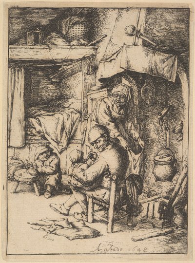 Father of the Family Giving Broth to His Baby by Adriaen Jansz. van Ostade