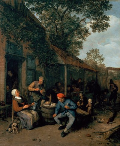 Peasants Smoking and Feasting Outside a Tavern by Adriaen Jansz. van Ostade