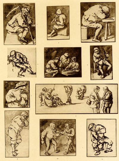 Pen sketches of tavern scenes by Adriaen Jansz. van Ostade