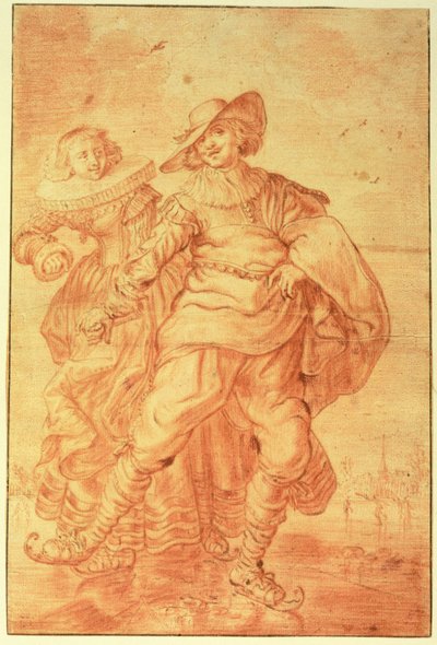 A Lady and Gentleman Skating on Ice by Adriaen Pietersz van de Venne