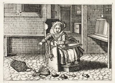 Baby crying for its toys, illustration from 
