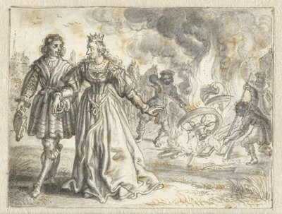 Bride’s Wedding Coach Being Burnt Behind Her by Adriaen Pietersz van de Venne